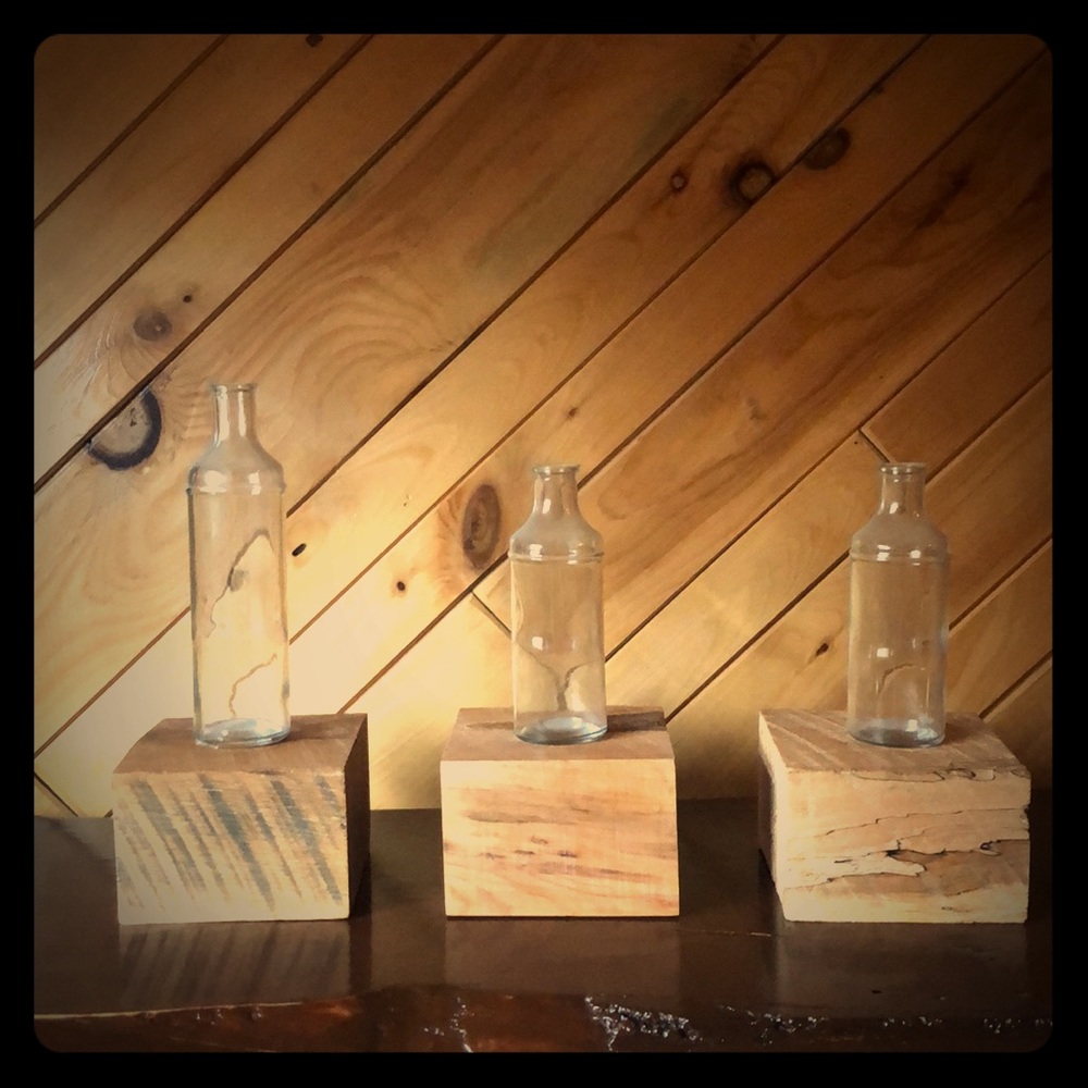 Rustic floating block shelves